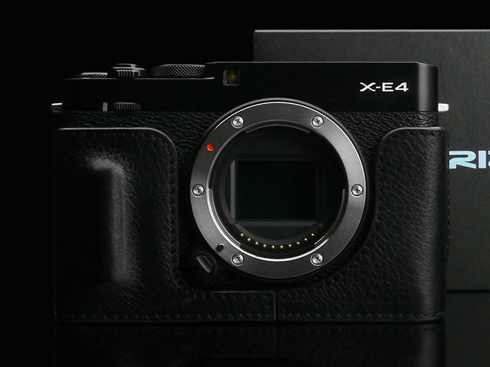 GARIZ、イタリアンレザーのFUJIFILM X-E4用カメラケース。ブラックと 