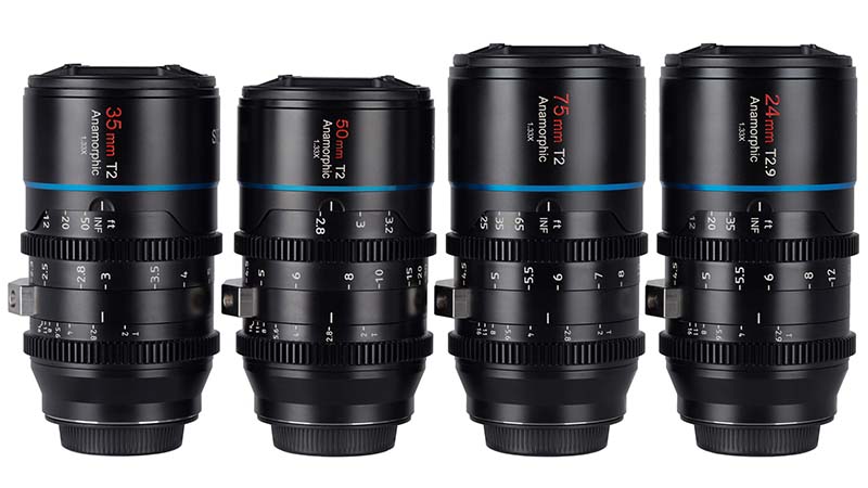 SIRUI、焦点距離24・35・50・75mmのアナモルフィックレンズ4本セット 