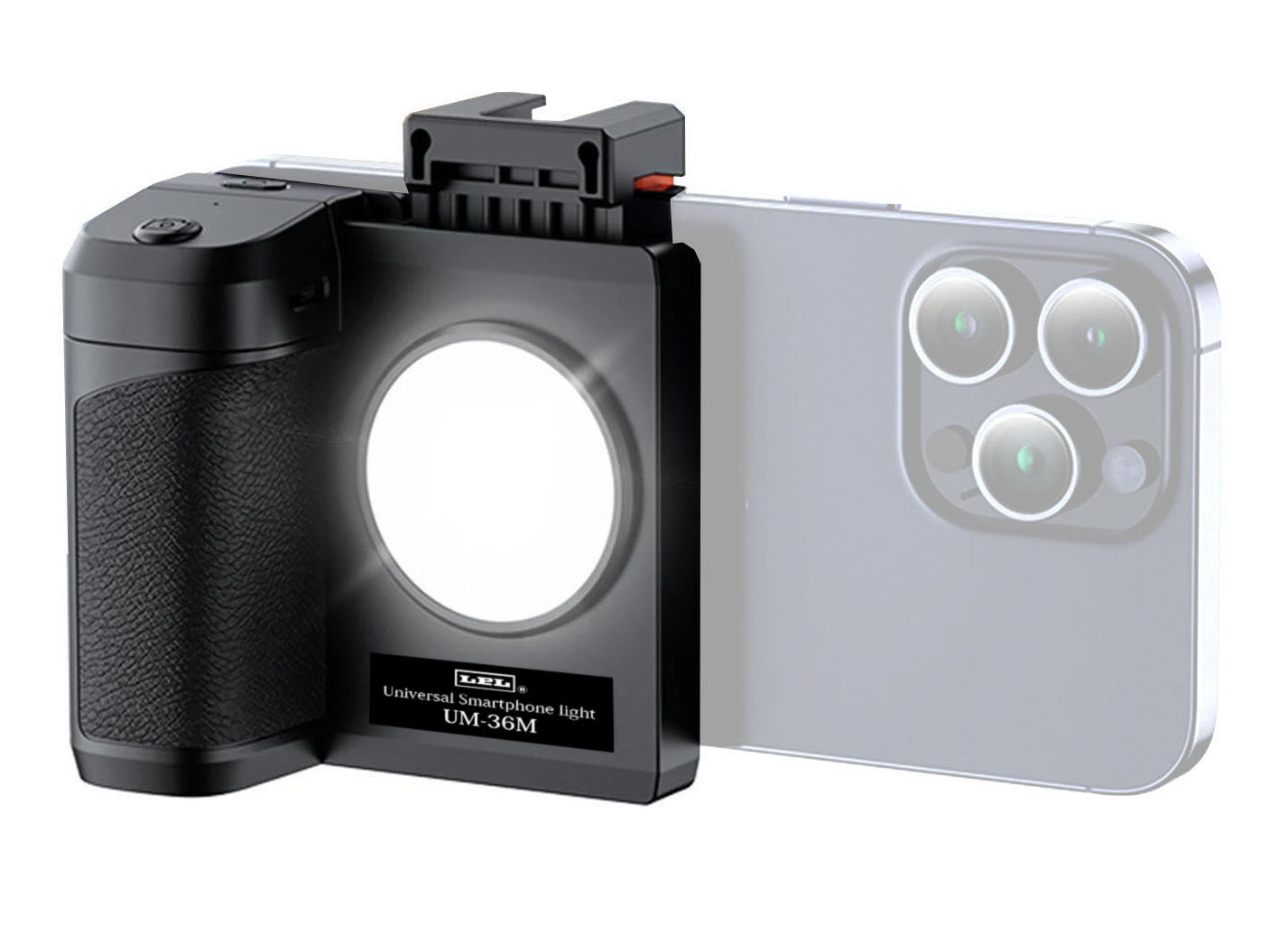 iPhoneにグリップとLEDライトを増設する「ユニバーサルスマホライト