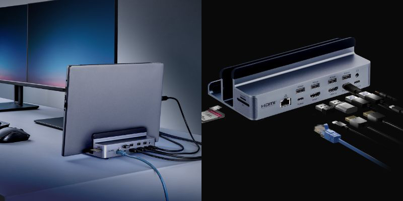 4K×2画面出力に対応。ノートPCの縦置きスタンド付きUSB-Cドッキング