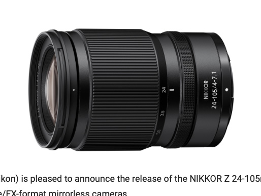 ニコンが交換レンズ「NIKKOR Z 24-105mm f/4-7.1」を海外で発表