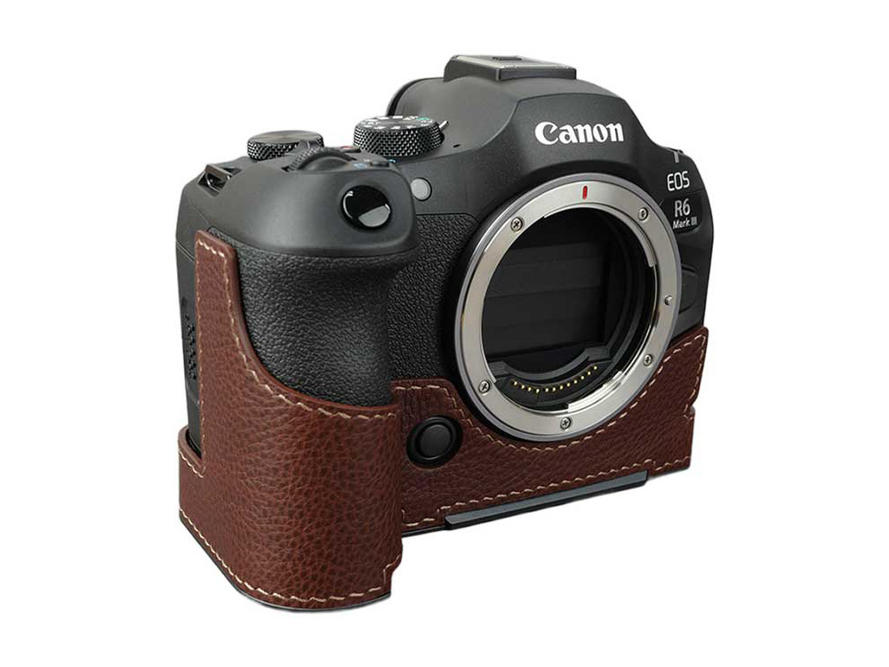 アルカスイス互換プレートを備えたEOS R6 Mark III用のレザーケース　