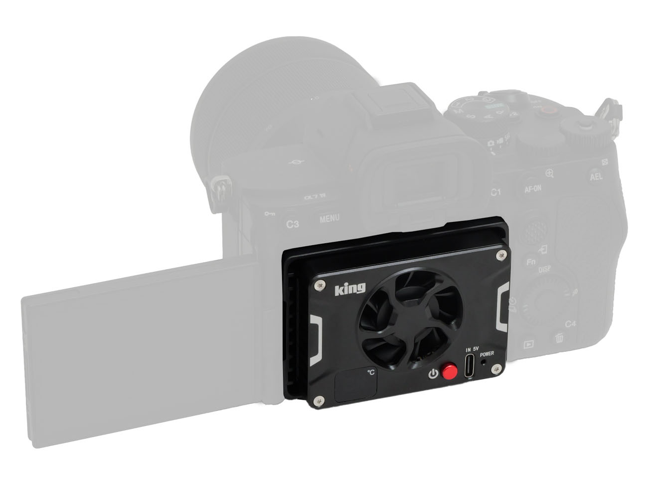 炎天下でカメラの温度を下げる冷却ファン　20℃以上で作動　温度表示機能も