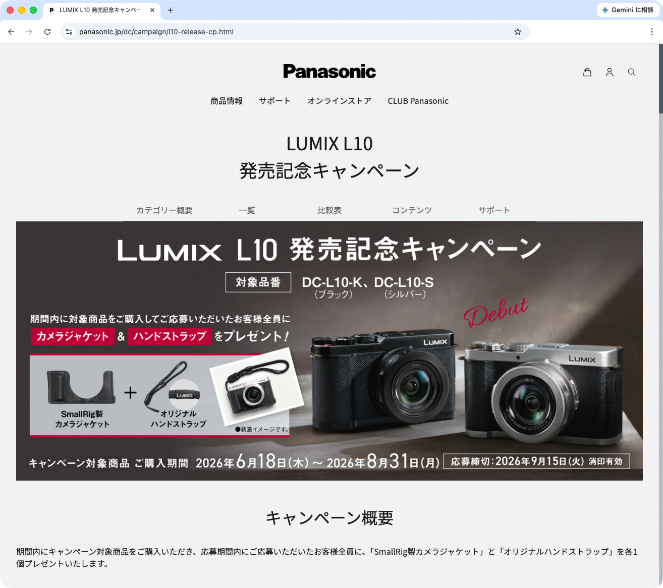 キャンペーン：パナソニック「LUMIX L10」発売記念キャンペーン　購入者にカメラジャケット&オリジナルハンドストラップを進呈
