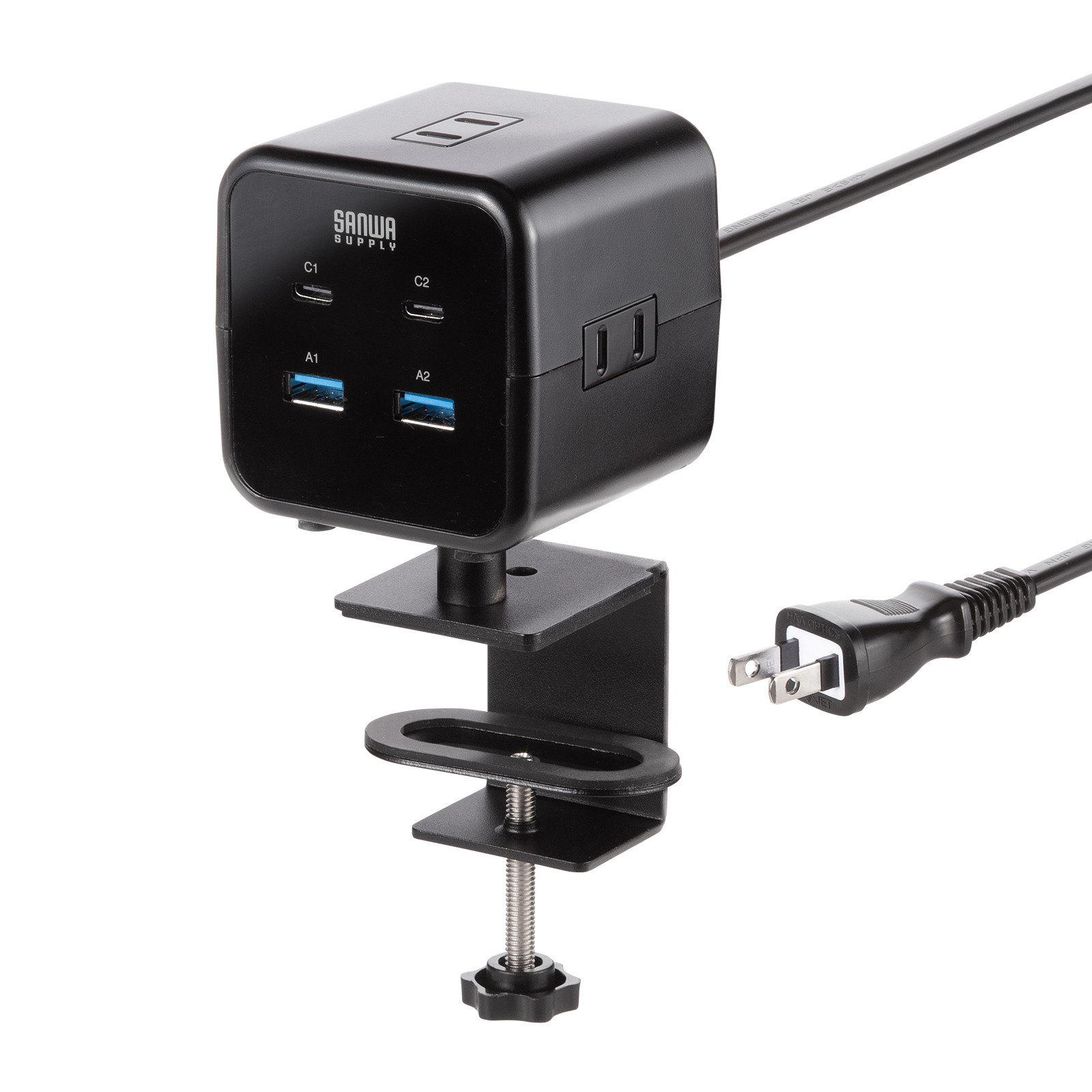 デスクにクランプで固定できるUSB電源タップ　